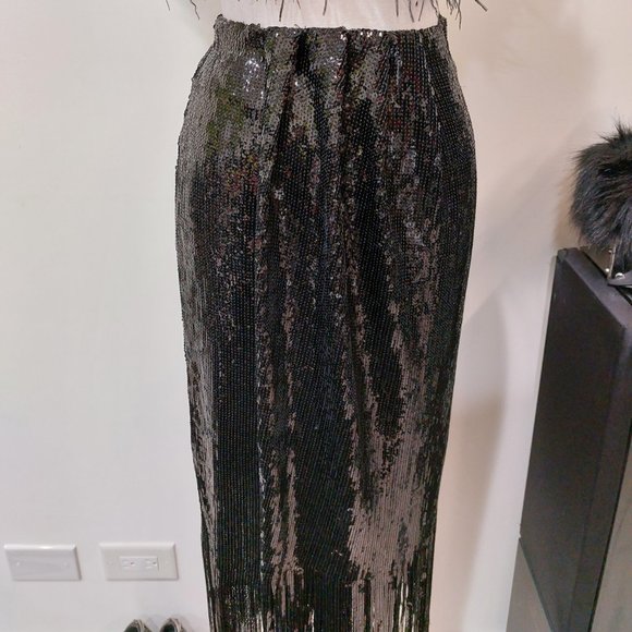๐ฅSHOWSTOPPER๐ฅZARA Black Sequin Wrap Fringe Hem Ankle Length Skirt - Picture 8 of 16